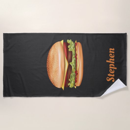 Hamburger fastfood illustratie met aangepaste naam strandlaken (Voorkant)