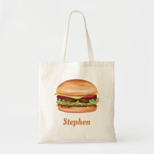 Hamburger fastfood illustratie met aangepaste naam tote bag