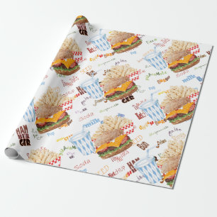 Hamburger Fries Fast Food BBQ Diner Cadeaupapier