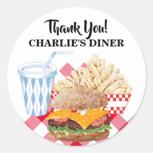 Hamburger friet fastfood BBQ diner Ronde Sticker