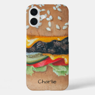 Hamburger Illustratie aangepaste naam telefoonkwes iPhone 16 Plus Hoesje