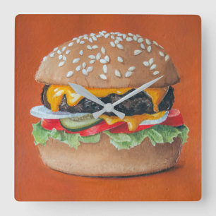 Hamburger Illustration horloge murale de cuisine