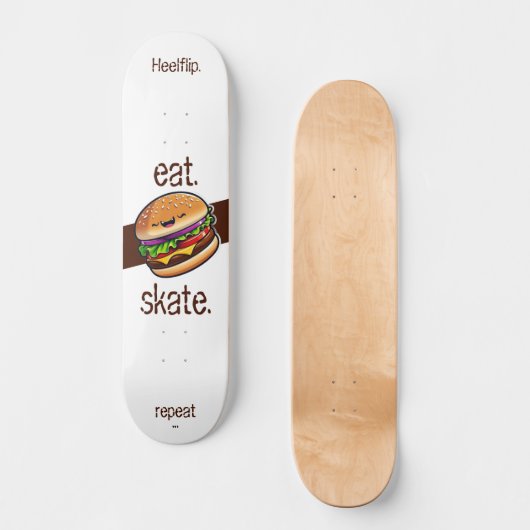 Hamburger kawaii "eat skate repeat" skateboard (Voorkant)