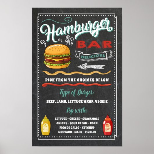 Hamburgerbar Menu Feestbord Poster (Voorkant)