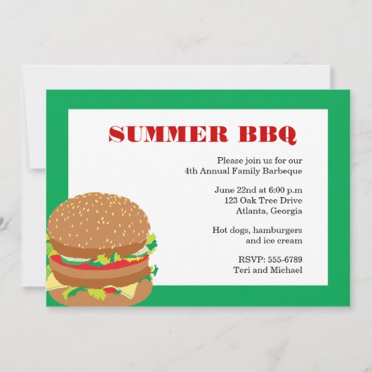 Hamburgers - invitations de partie de BBQ (Devant)