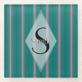 HAMbWG - Art Deco Blauwgroen Groene Stripe met mon Glazen Onderzetter (Voorkant)