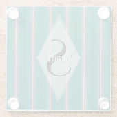 HAMbWG - Art Deco Blauwgroen Groene Stripe met mon Glazen Onderzetter (Achterkant)