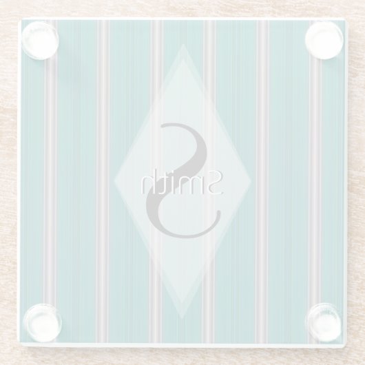 HAMbWG - Art Deco Blauwgroen Groene Stripe met mon Glazen Onderzetter (Achterkant)