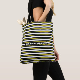 HAMbWG - Boodschappentas - Zwart/Wit/Geel gestreep Tote Bag