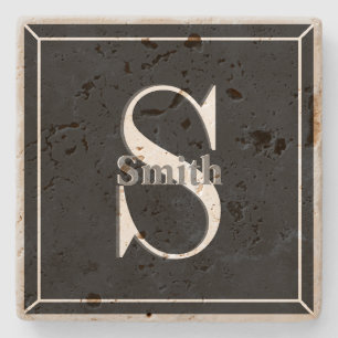 HAMbyWG Black Travertine Monogram Stenen Onderzetter