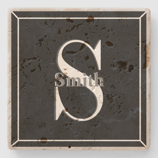 HAMbyWG Black Travertine Monogram Stenen Onderzetter (Voorkant)