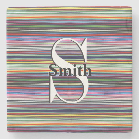 HAMbyWG Monogram Meerkleurige Lijnen Stenen Onderzetter (Voorkant)