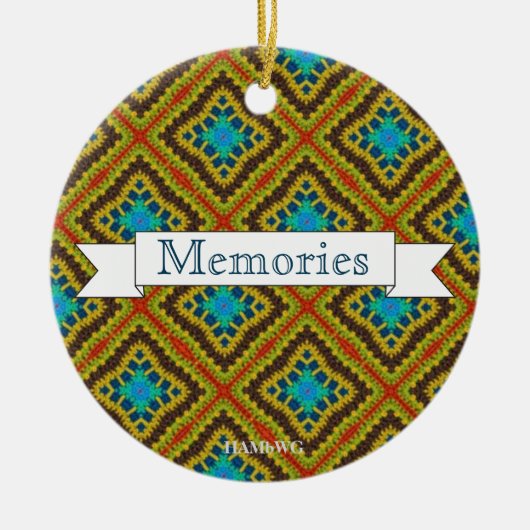 HAMbyWG - Olijf, roest en blauw Macrame Keramisch Ornament (Voorkant)