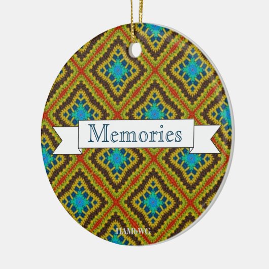 HAMbyWG - Olijf, roest en blauw Macrame Keramisch Ornament (Links)