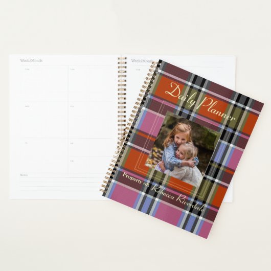 HAMbyWG - Photo Daily Planner - Plaid rose orange (Devant avec enveloppe)
