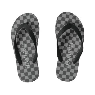HAMbyWGlove Kids - Flipflops Zwart Grijs Geruit Kinder Teenslippers