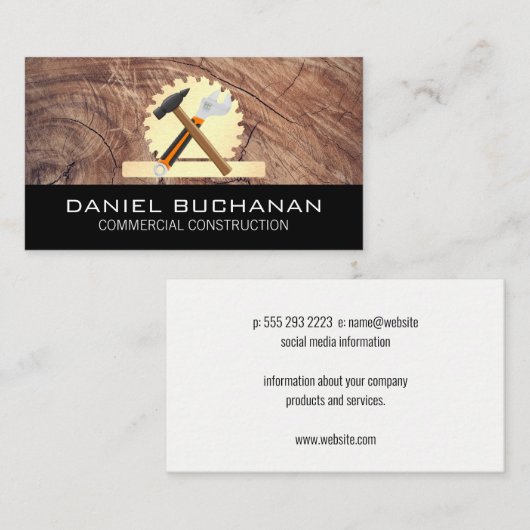 Hamer en moersleutel | Buzz Saw / houtnerf Visitekaartje (Voorkant / Achterkant)