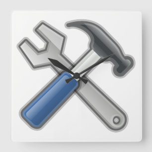 Hamer en Moersleutel Vierkante Klok