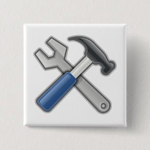 Hamer en Sleutel Vierkante Button 5,1 Cm