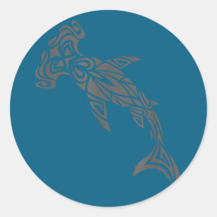 Hamerhaai hawaiiaans polynesisch tribaltatoeage ronde sticker