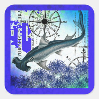 Hamerhead Shark nautische collage onderwater blauw Vierkante Sticker