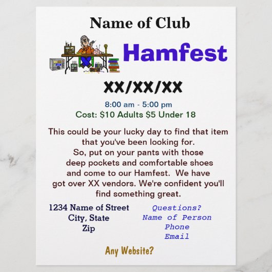 Hamfest Flyer 2-zijdig met Ham Verkoper Pas het aa (Voorkant)