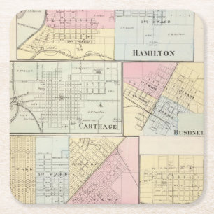 Hamilton, Carthage, Bushnell, Lincoln en LaHarpe Vierkante Kartonnen Onderzetter