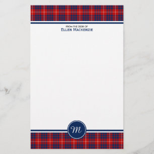 Hamilton Clan Red en Blue Tartan Monogram Briefpapier