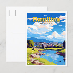 Hamilton Nieuw-Zeeland Travel Illustratie Briefkaart