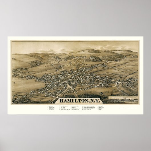 Hamilton, NY Panoramic Map - 1885 Poster (Voorkant)