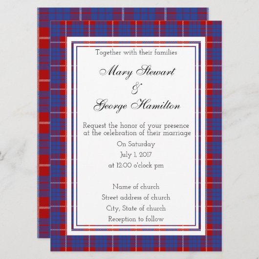 Hamilton Scottish Wedding Invitation Kaart (Voorkant / Achterkant)