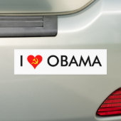 (Hammer en Sickle) Ik hou van Obama [WHITE] Bumpersticker (Op auto)