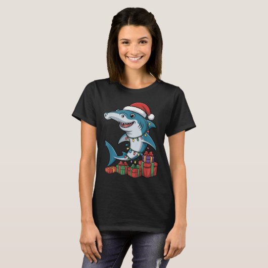 Hammerhead Shark Santa Hat Christmas Funny Marine T-shirt (Voorkant volledig)