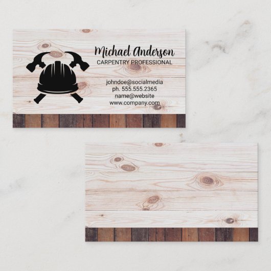 Hammers en Hardhat | Hout Visitekaartje (Voorkant / Achterkant)