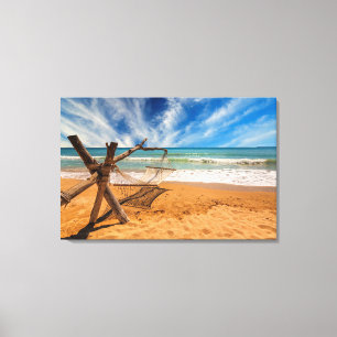 Hammock op een tropisch strand canvas afdruk