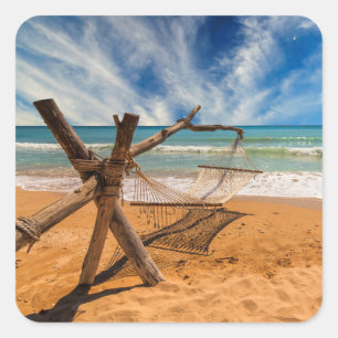 Hammock op een tropisch strand Resort   Thailand Vierkante Sticker