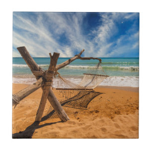 Hammock op een tropisch strand   Thailand Tegeltje