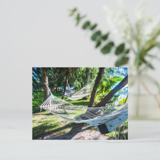 Hammock op het strand, Fiji Briefkaart (Staand voorkant)