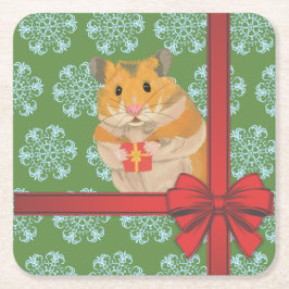 Hammy Kersthamster kerst Vierkante Kartonnen Onderzetter