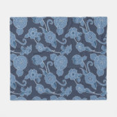 Hampton Blue White Bold Floral Botanical Print Fleece Deken (Voorkant (Horizontaal))