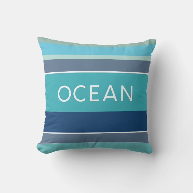 Hamptons Beach House Ocean Blue Gestreept Kussen (Voorkant)