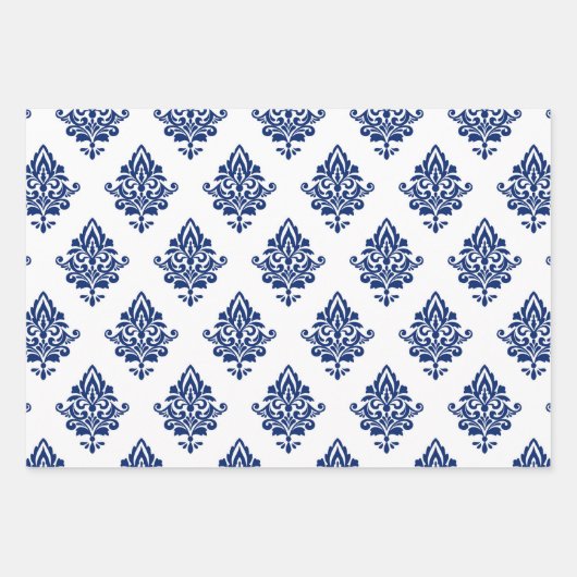 Hamptons Blauw en Wit Chic Patterned Inpakpapier Vel (Voorkant 3)