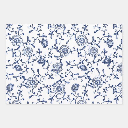 Hamptons Blauw en Wit Chic Patterned Inpakpapier Vel (Voorkant 2)