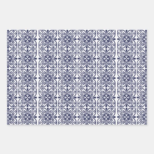 Hamptons Blauw en Wit Chic Patterned Inpakpapier Vel (Voorkant)