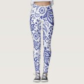 Hampton's Blauw Wit Boho Chic Paisley Leggings (Voorkant)