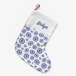 Hampton's Blue White Boho Daisy Patterned Kleine Kerstsok