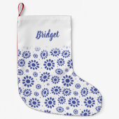 Hampton's Blue White Boho Daisy Patterned Kleine Kerstsok (Voorkant)