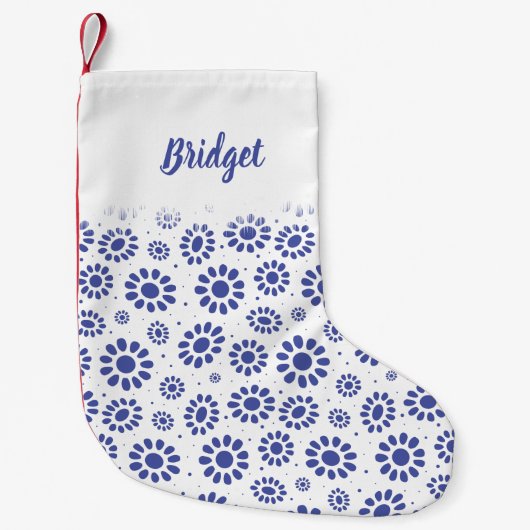 Hampton's Blue White Boho Daisy Patterned Kleine Kerstsok (Voorkant)