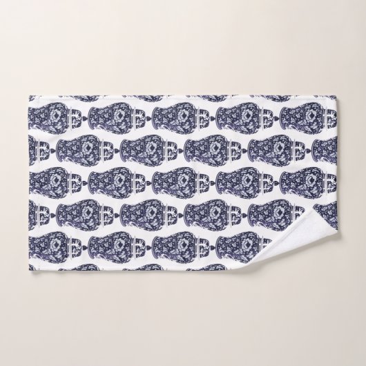 Hamptons Marine Indigo Blauw Wit Ginger Jar Patroo Bad Handdoek (Handdoek)