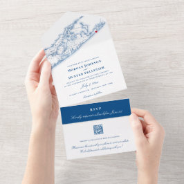 Hamptons Montauk Kaart Elegante QR code Bruiloft